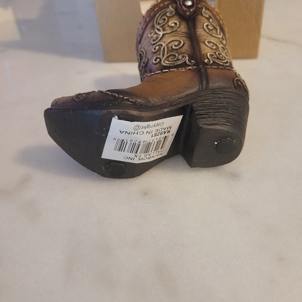 Western Style Brown Cowboy Boot Pen Holder, - Picture 5 of 6